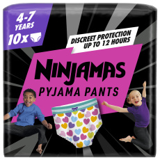 PAMPERS Kalhotky plenkové Ninjamas Pyjama Pants Srdíčka, 10 ks, 7 let, 17kg-30kg