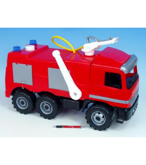 Mercedes auto hasiči plast 60cm stříkací vodu nádržka 1,6l v krabici 68x38x27cm Mercedes auto hasiči plast 60cm stříkací vodu nádržka 1,6l v krabici 68x38x27cm