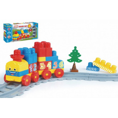 Baby Blocks vlak s kolejemi a stavebnicí plast délka dráhy 1,45m s doplňky v krabici 42x21x8cm 12m+ Baby Blocks vlak s kolejemi a stavebnicí plast délka dráhy 1,45m s doplňky v krabici 42x21x8cm 12m+