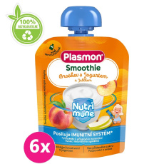 6x PLASMON Kapsička Smoothie NUTRI-MUNE bezlepková ovoce-jogurt broskev a jablko 85g, 6 m+ 6x PLASMON Kapsička Smoothie NUTRI-MUNE bezlepková ovoce-jogurt broskev a jablko 85g, 6 m+
