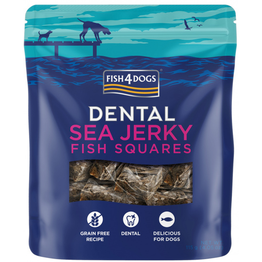 FISH4DOGS Pamlsky pro psy DENTAL SEA mořská ryba - čtverečky 115 g