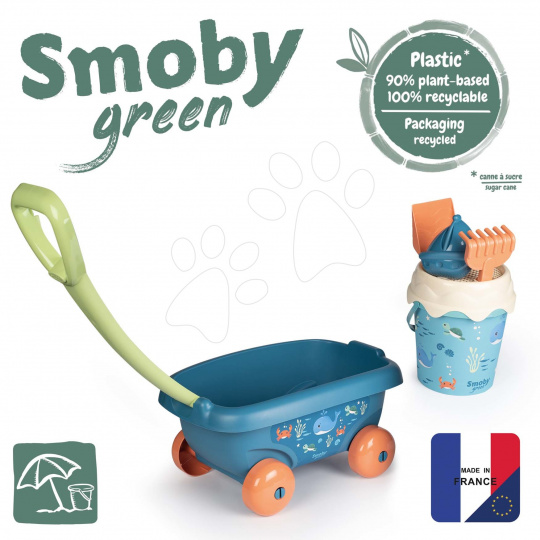 Smoby Vozík na tahání z cukrové třtiny Ocean Bio Sugar Cane Beach Cart  s kyblíčkem – z kolekce Smoby Green 100% recyklovatelné od 18 měsíců