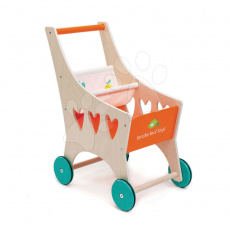 Tender Leaf Toys  Dřevěný nákupní vozík Shopping Cart  s textilní přihrádkou