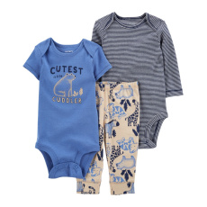 CARTER'S Set 3dílný body kr. rukáv, body dl. rukáv, tepláky Blue Safari kluk LBB 18m