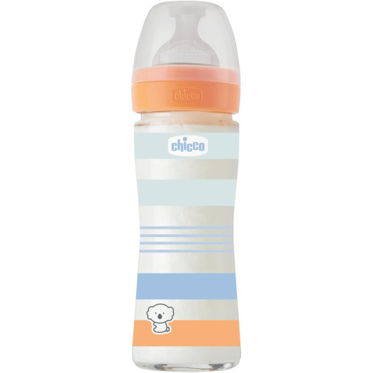 CHICCO Láhev kojenecká sklo Well-being silikon 240 ml kluk CHICCO Láhev kojenecká sklo Well-being silikon 240 ml kluk
