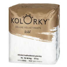 KOLORKY DELUXE VELVET PANTS Wild Kalhotky plenkové jednorázové eko XL (12-16 kg) 17 ks KOLORKY DELUXE VELVET PANTS Wild Kalhotky plenkové jednorázové eko XL (12-16 kg) 17 ks