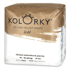 KOLORKY DELUXE VELVET PANTS Wild Kalhotky plenkové jednorázové eko XL (12-16 kg) 17 ks KOLORKY DELUXE VELVET PANTS Wild Kalhotky plenkové jednorázové eko XL (12-16 kg) 17 ks