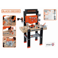 Smoby Pracovní dílna s mechanickou vrtačkou Black&Decker Bricolo Center Workbench se zatloukačkou a skládacím autíčkem 92 doplňků 103 cm výška