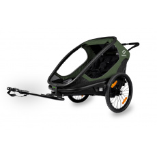 HAMAX Outback 2v1 - dvoumístný vozík za kolo vč. ramena + kočárkový set - Green/Black, polohovací HAMAX Outback 2v1 - dvoumístný vozík za kolo vč. ramena + kočárkový set - Green/Black, polohovací