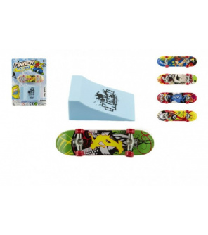 Skateboard prstový s rampou plast 10cm asst mix barev na kartě Skateboard prstový s rampou plast 10cm asst mix barev na kartě