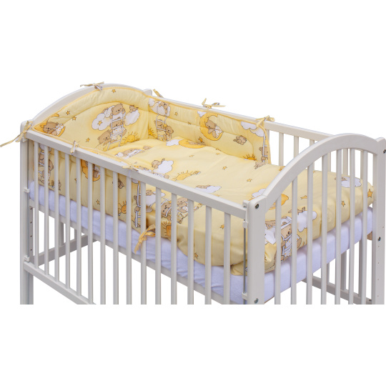 Dětská designová postýlka se stahovací bočnicí - bílá - 120x60 cm s kompletní výbavou Mráček Barva soupravy: Mráček béžový Dětská designová postýlka se stahovací bočnicí - bílá - 120x60 cm s kompletní výbavou Mráček Barva soupravy: Mráček béžový