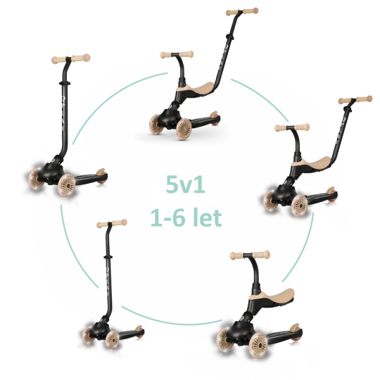 QPLAY Koloběžka / odrážedlo Sema Evo s LED světly Khaki, věk 1 - 6 let, do 50 kg