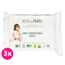 3x ECO BY NATY Sensitive Eco Vlhčené ubrousky cestovní neparfumované 20 ks