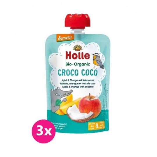 3x HOLLE Bio-Organic Croco Coco ovocné pyré jablko, mango, kokos, 100 g (8m+)