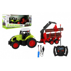 Traktor RC s vlekem na dřevo plast 38cm 27MHz + dobíjecí pack na baterie v krabici 45x18x13cm Traktor RC s vlekem na dřevo plast 38cm 27MHz + dobíjecí pack na baterie v krabici 45x18x13cm