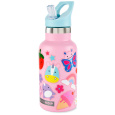 SKIP HOP Láhev s nálepkami se slámkovým náústkem nerezová ružová 380 ml, 4r+