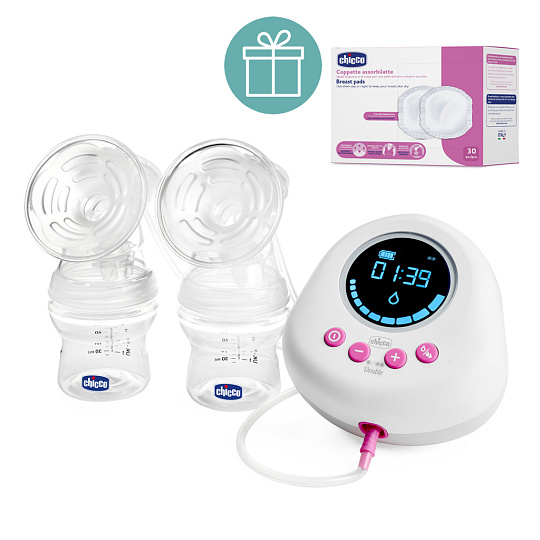 CHICCO Odsávačka mateřského mléka duo elektrická Double pink + CHICCO Vložky do podprsenky 30ks CHICCO Odsávačka mateřského mléka duo elektrická Double pink + CHICCO Vložky do podprsenky 30ks