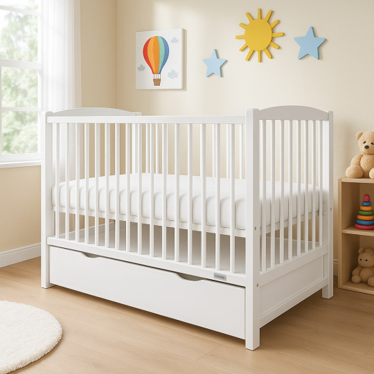 Dětská postýlka New Baby LILLY se stahovací bočnicí a šuplíkem bílá Dětská postýlka New Baby LILLY se stahovací bočnicí a šuplíkem bílá