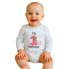 Dětské body s potiskem New Baby My first birthday pink