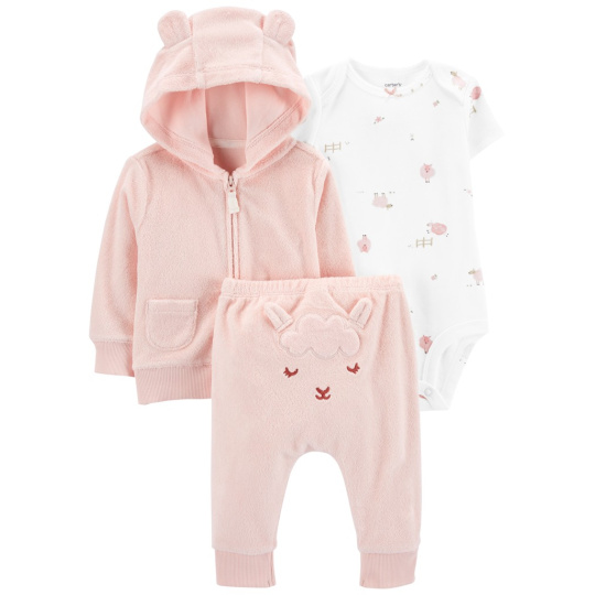 CARTER'S Set 3dílný body kr. rukáv, tepláky, mikina Pink Sheep holka LBB 3m