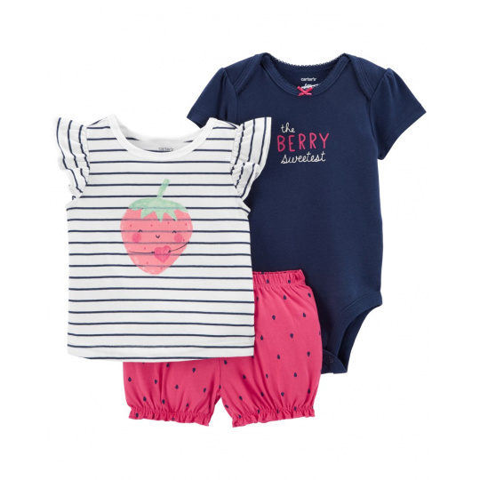 CARTER'S Set 3dílný body kr. rukáv, triko kr. rukáv, kraťasy Strawberry Stripes holka 3m