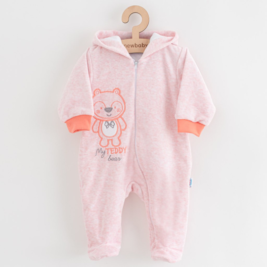 Kojenecký semiškový overal s kapucí New Baby Sweetheart růžový