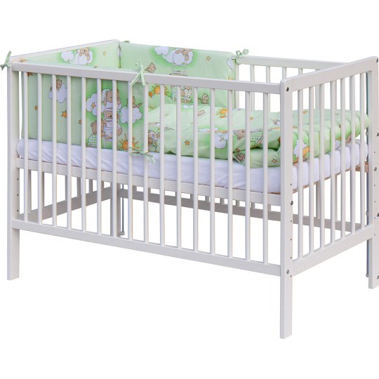 Scarlett Dětská postýlka s kompletní výbavou Scarlett 120 x 60 cm - Mráček - zelená Scarlett Dětská postýlka s kompletní výbavou Scarlett 120 x 60 cm - Mráček - zelená