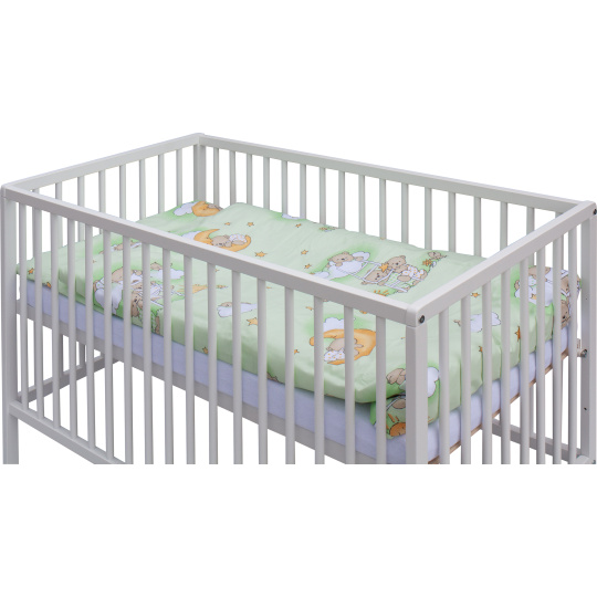 Levná postýlka s vyndavacími příčkami - bílá - 120x60 cm s výbavou Mráček Barva soupravy: Mráček zelený Levná postýlka s vyndavacími příčkami - bílá - 120x60 cm s výbavou Mráček Barva soupravy: Mráček zelený