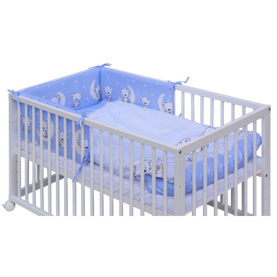 Ohrádková postýlka s vyndavacími příčkami - bílá - 120x60 cm s kompletní výbavou Toro Barva soupravy: Toro modrá Ohrádková postýlka s vyndavacími příčkami - bílá - 120x60 cm s kompletní výbavou Toro Barva soupravy: Toro modrá