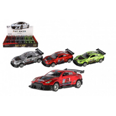 Auto závodní kov/plast 5x11cm na zpětné natažení na baterie se zvukem se světlem 3 barvy 12ks v boxu Auto závodní kov/plast 5x11cm na zpětné natažení na baterie se zvukem se světlem 3 barvy 12ks v boxu