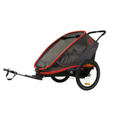 HAMAX Outback 2v1 - dvoumístný vozík za kolo vč. ramena + kočárkový set Grey/Red/Antracit polohovací