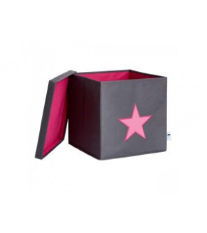 STORE IT Úložný box s víkem šedá s růžovou hvězdou STORE IT Úložný box s víkem šedá s růžovou hvězdou