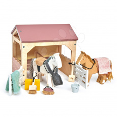 Tender Leaf Toys Dřevěná stáj s koňmi The Stables s dekou a doplňky Tender Leaf Toys Dřevěná stáj s koňmi The Stables s dekou a doplňky
