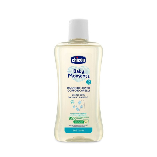 CHICCO Šampon jemný na vlasy a tělo Baby Moments 92 % přírodních složek 200 ml