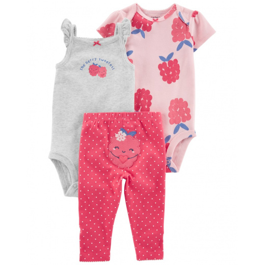 CARTER'S Set 3dílný legíny, body kr. rukáv, body na ramínka Pink Raspberry holka 12m