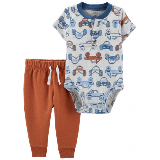 CARTER'S Set 2dílný body kr. rukáv, tepláky Brown Cars Henley kluk NB