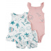 CARTER'S Set 3dílný triko bez rukávů, kraťasy, body bez rukávů Pink Ocean dívka LBB NB/ vel. 56