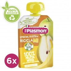 6x PLASMON Kapsička bezlepková ovocná mix 100 g, 6m+ 6x PLASMON Kapsička bezlepková ovocná mix 100 g, 6m+