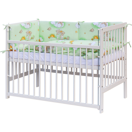 Scarlett Dětská postýlka s kompletní výbavou Scarlett 120 x 60 cm - Mráček - zelená Scarlett Dětská postýlka s kompletní výbavou Scarlett 120 x 60 cm - Mráček - zelená