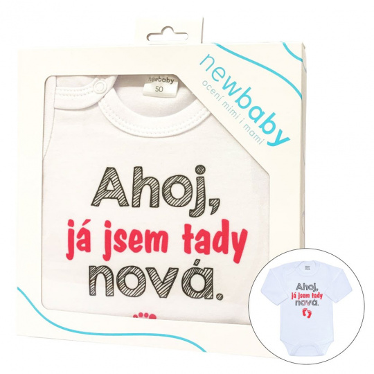 Body s potiskem New Baby Ahoj, já jsem tady nová - dárkové balení