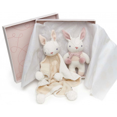 ThreadBear Panenky pletené zajíčci Baby Threads Cream Bunny Gift Set  krémové z jemné měkké bavlny v dárkovém balení od 0 měsíců