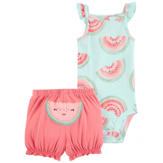 CARTER'S Set 2dílný body na ramínka, kraťasy Pink Watermelon holka 24m