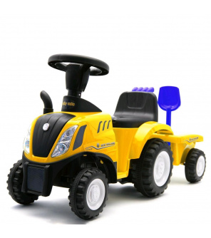 Dětské odrážedlo traktor s vlečkou a nářadím Baby Mix New Holland žlutý Dětské odrážedlo traktor s vlečkou a nářadím Baby Mix New Holland žlutý