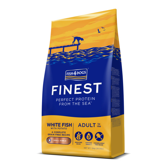 FISH4DOGS Granule malé pro dospělé psy Finest bílá ryba s bramborami 12 kg, 1+