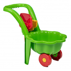 Dětské zahradní kolečko s lopatkou a hráběmi BAYO Sedmikráska zelené
