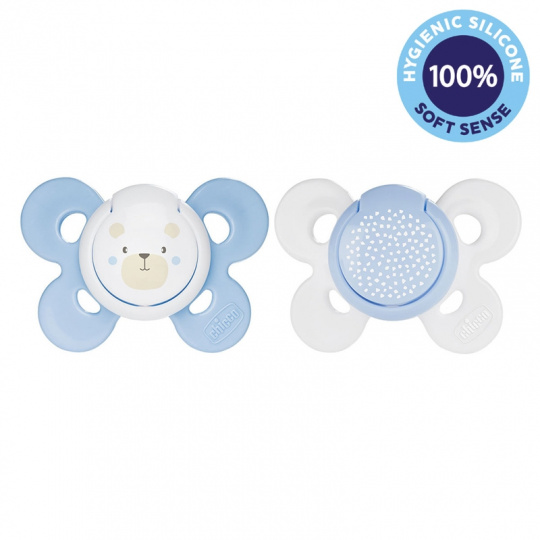 CHICCO Šidítko Physio Comfort silikonové 2-6m chlapec - méďa/tečky 2 ks
