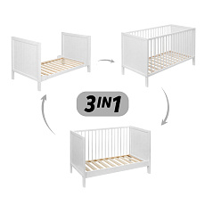 PETITE&MARS Postýlka dřevěná Mila 3 in 1 White Wood 120x60 cm PETITE&MARS Postýlka dřevěná Mila 3 in 1 White Wood 120x60 cm