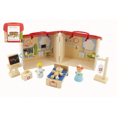 Domeček dřevěná nemocnice s doplňky 10 ks ve fólii 18x19x18cm Domeček dřevěná nemocnice s doplňky 10 ks ve fólii 18x19x18cm