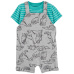 CARTER'S Set 2dílný triko kr. rukáv, kraťasy na kšandy Grey Dinos kluk 3m