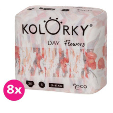 KOLORKY DAY Pleny jednorázové eko, květiny S (3-6 kg) 200 ks - MĚSÍČNÍ ZÁSOBA KOLORKY DAY Pleny jednorázové eko, květiny S (3-6 kg) 200 ks - MĚSÍČNÍ ZÁSOBA